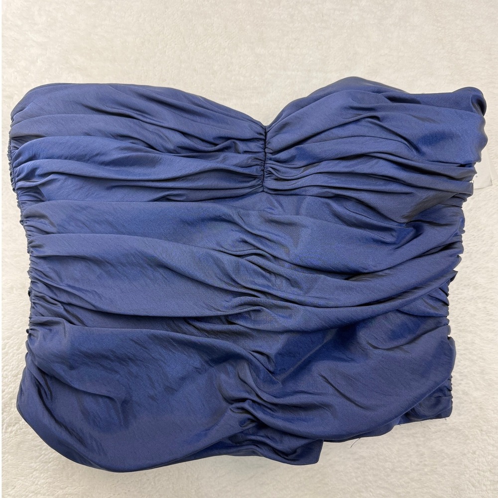 Davids Bridal Ruched Taffeta Crop Top Womens 16 Marine Navy Prom Special Event